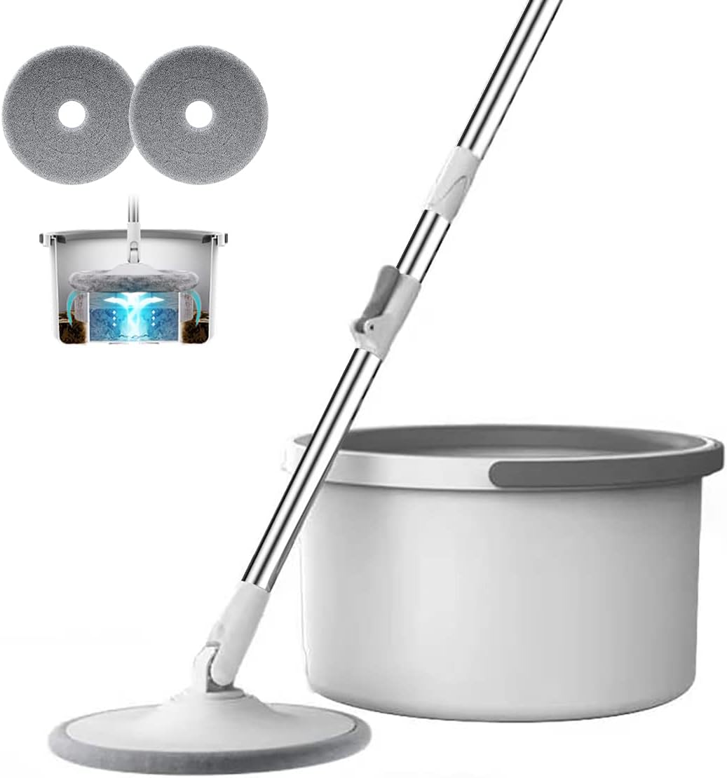 Spin Mop and Bucket Set 360°Flat with Self Separation Dirty and Clean Water System.